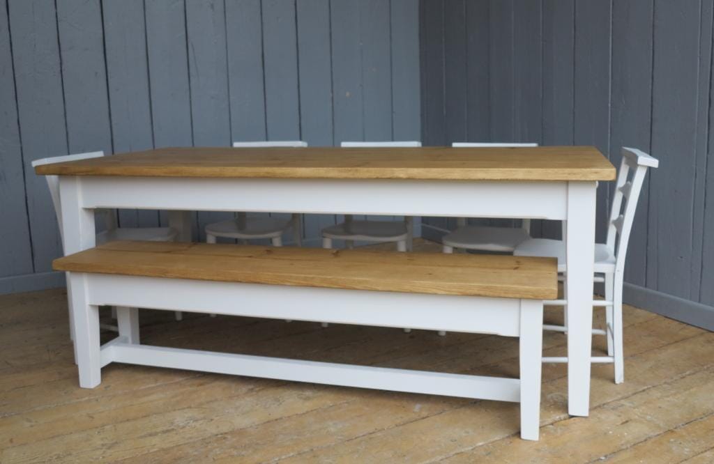 Plank Top Table Top with Traditional Bench - D1038