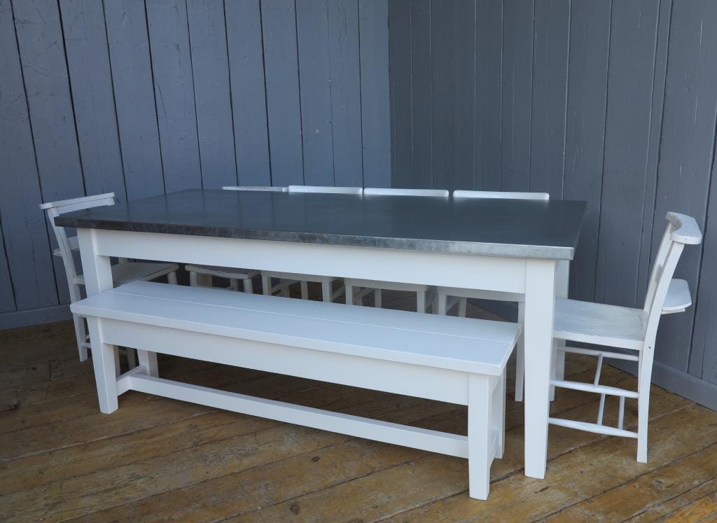 Made To Measure Matt Zinc Table and Painted Bench - D1021
