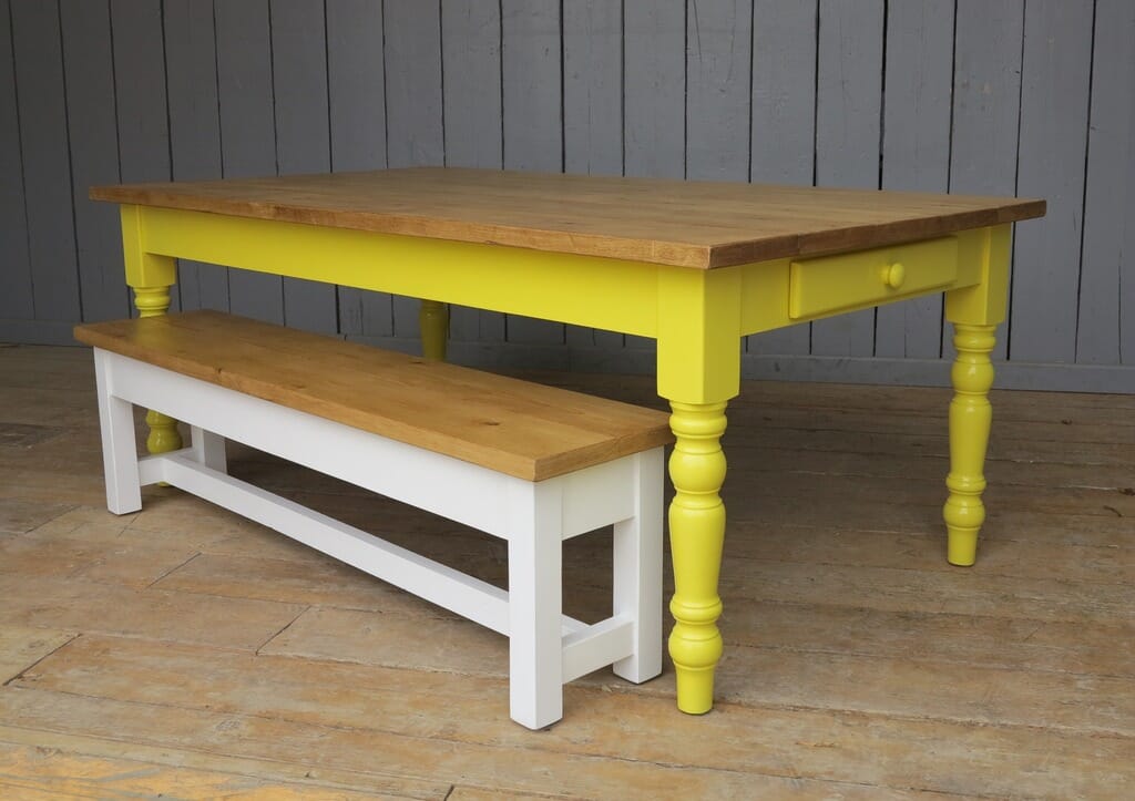 Plank Top Kitchen Farmhouse Table & Drawer With Bench - 7913