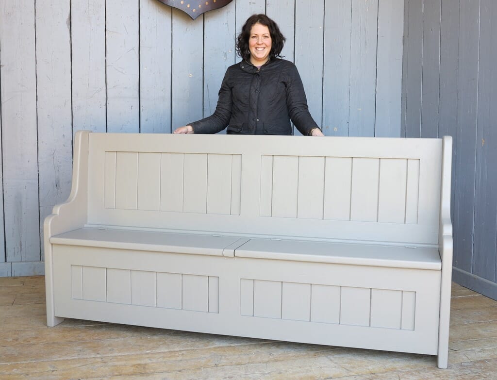 Antique Reclaimed Pine Settle with Lift up Seats Hand Painted Finish - 8140