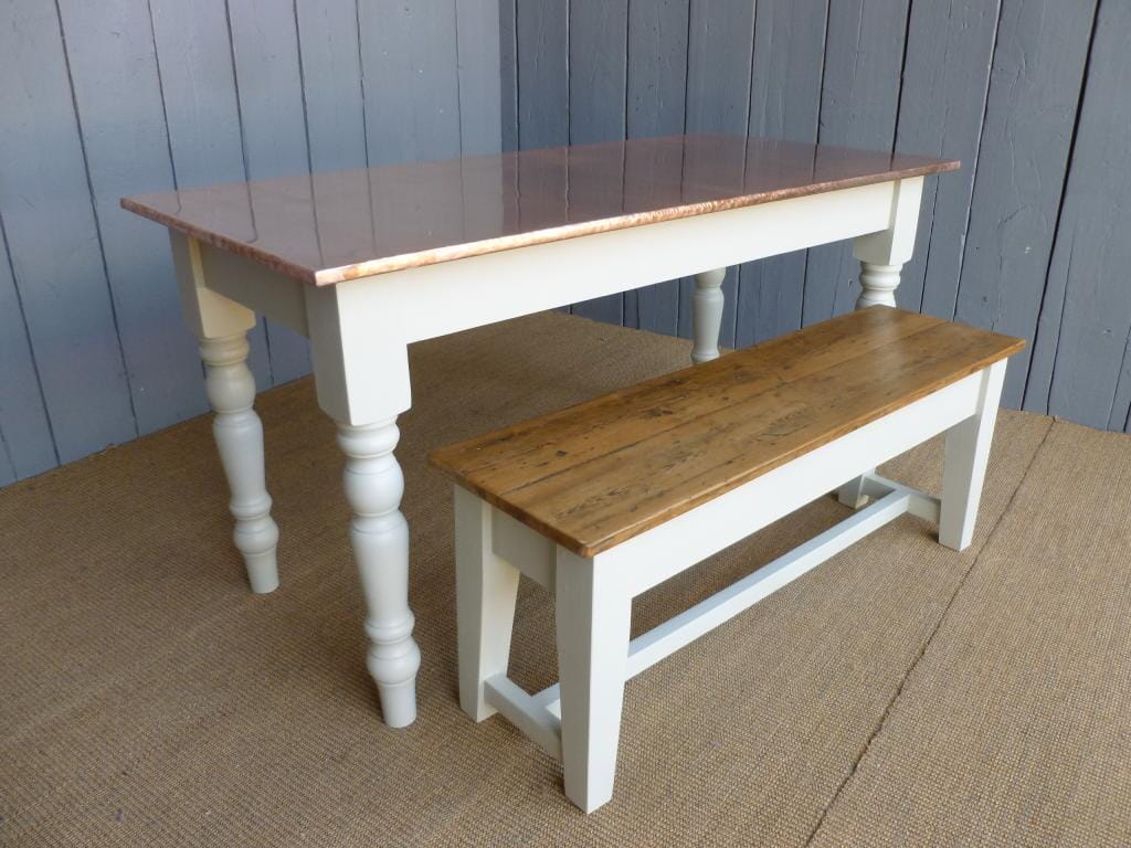 Copper Topped Table and Bench Set - D1092