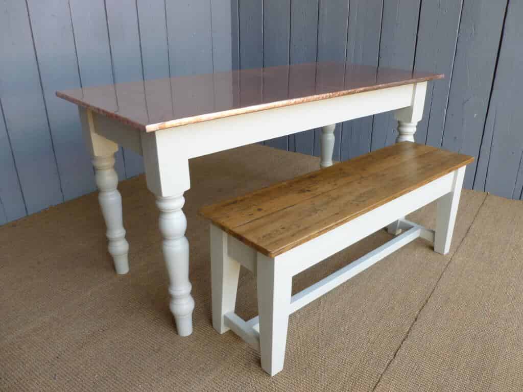 Copper Topped Table and Bench Set