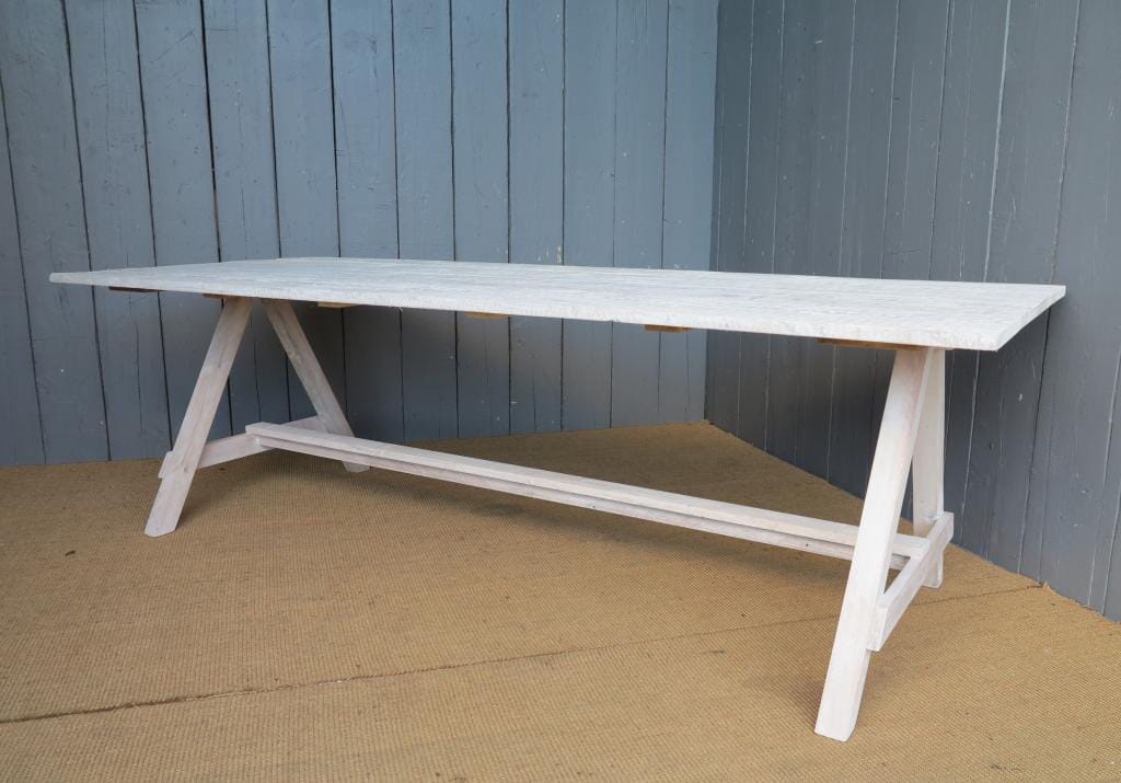 Limed Waxed Floorboard Top Trestle or A Frame Table - D1067