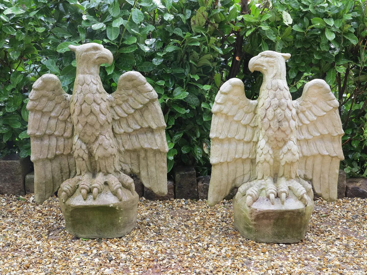 Pair of Reconstituted Stone Chilstone Eagle Gate Pier Caps - 8703