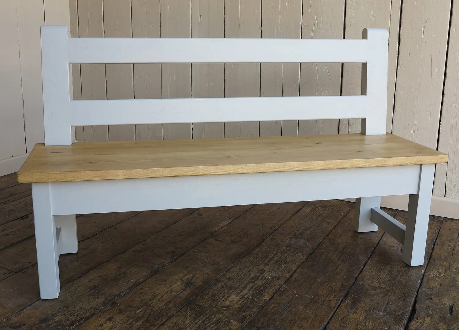 Plank Top Bench With Back Rest For Dining or Kitchen Tables - D1185