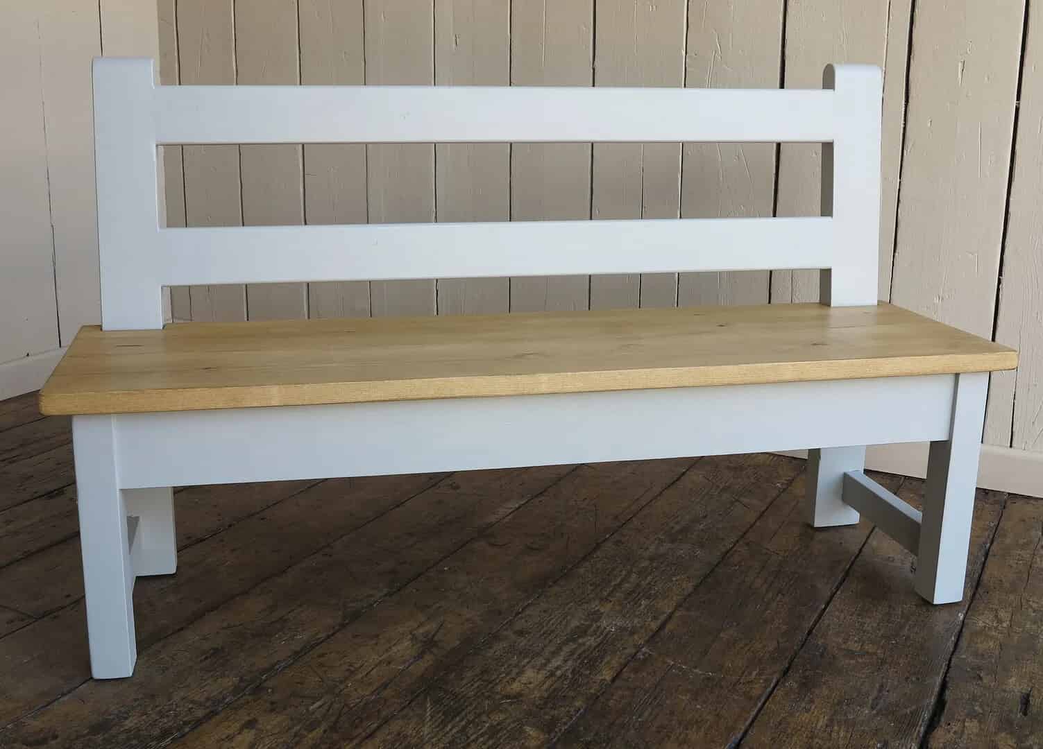 Plank Top Bench With Back Rest For Dining or Kitchen Tables