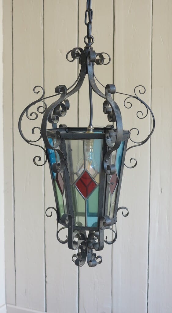 Antique Stained Glass Porch Lantern - 8121a