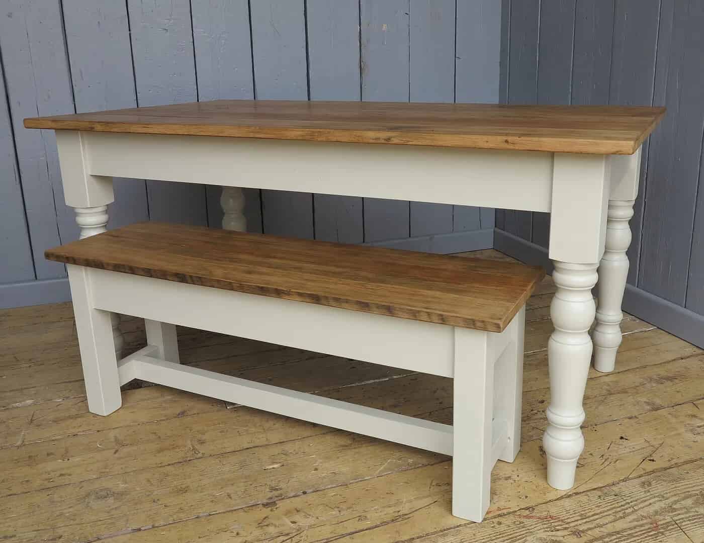 Reclaimed Pine Farmhouse Kitchen Table and Bench