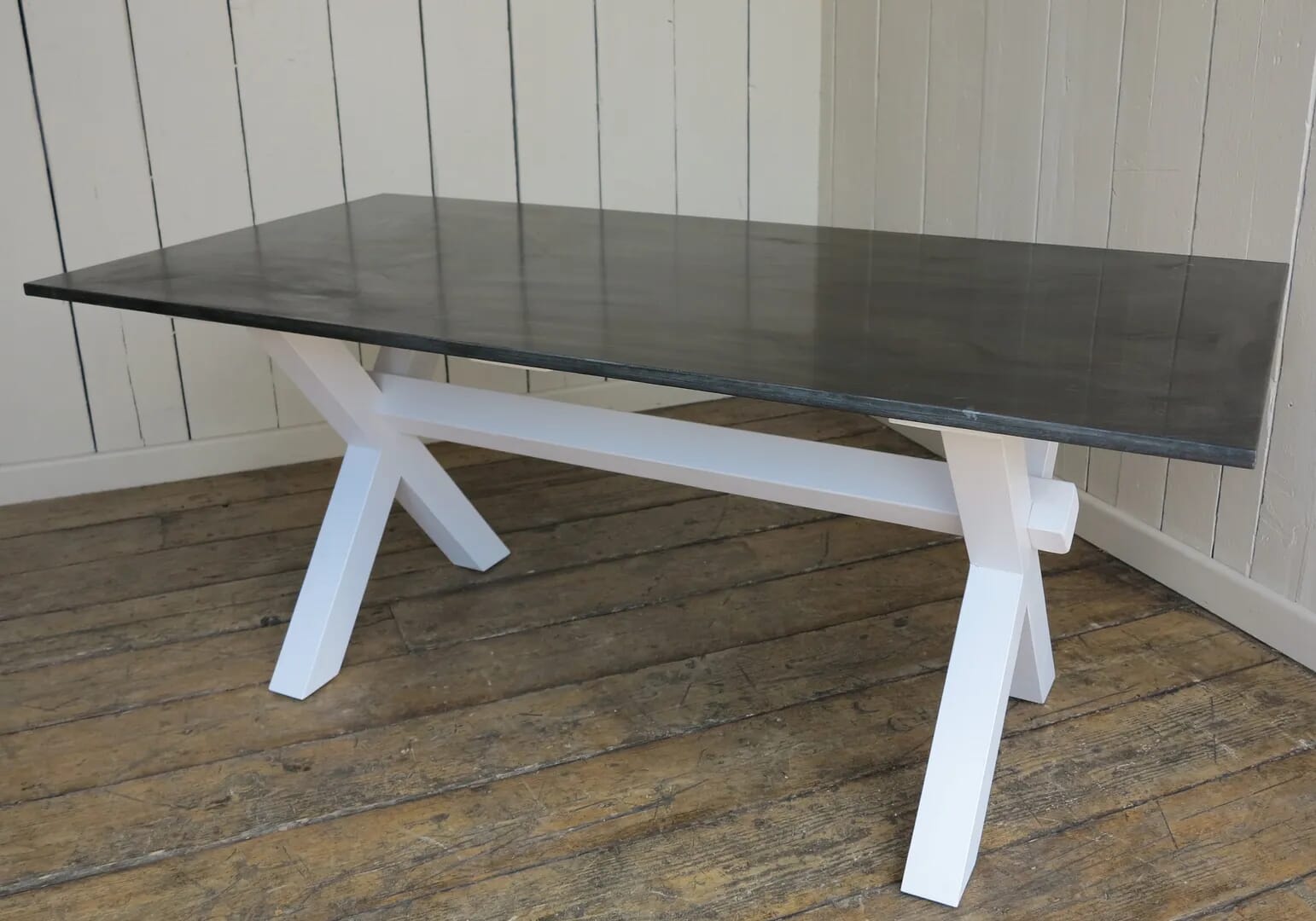 Bespoke Antiqued Zinc Kitchen Table With X Frame Base - 8216