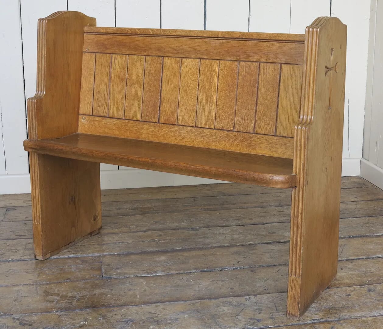 Antique Reclaimed Solid Oak Church Pew - 8229L