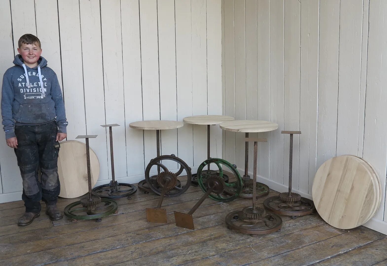 Industrial Restaurant or Pub Oak and Cast Iron Tables - D1197