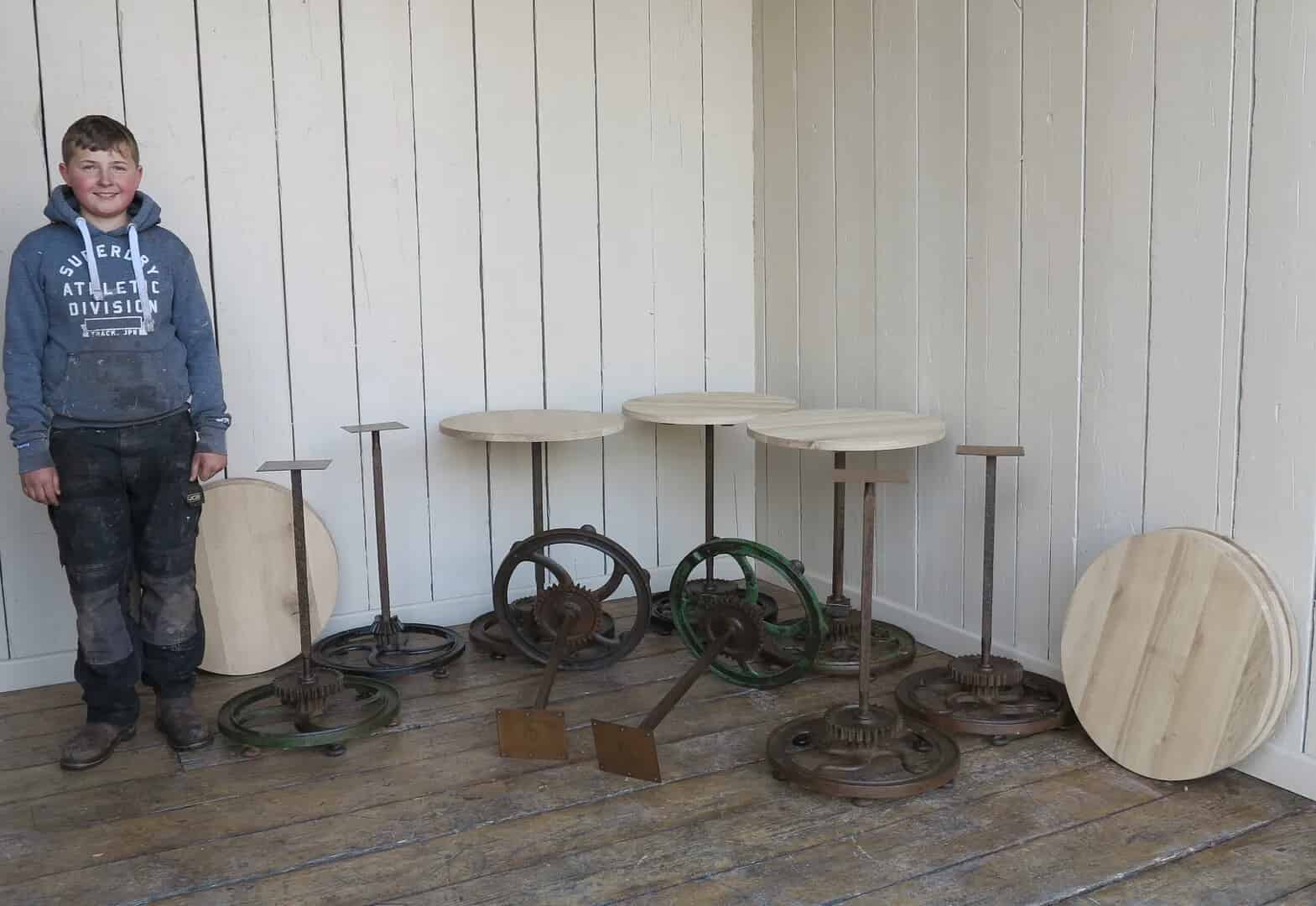 Industrial Restaurant or Pub Oak and Cast Iron Tables