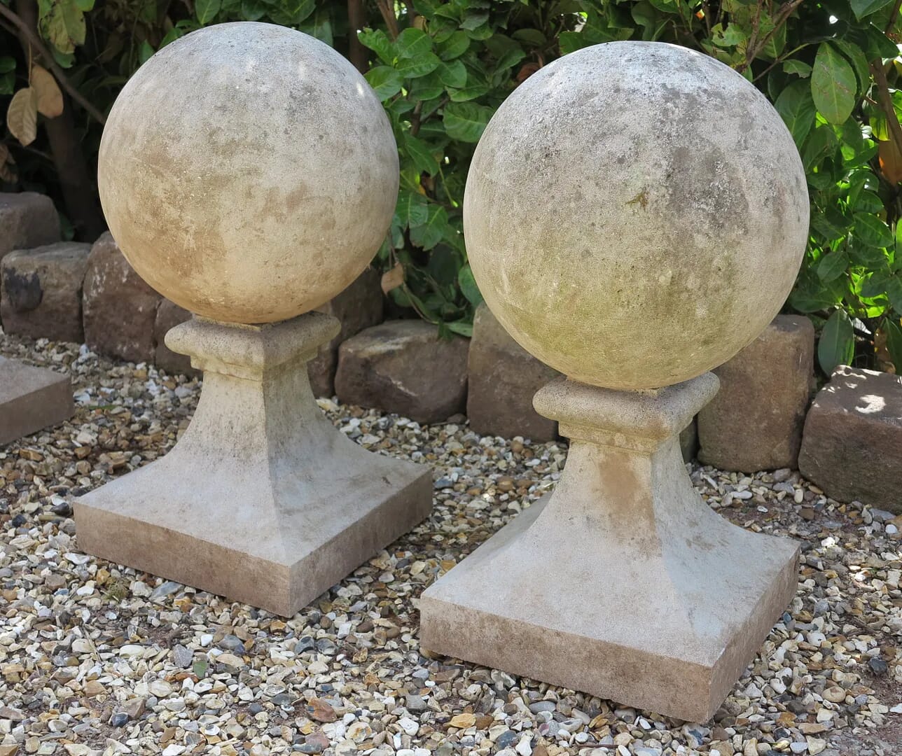 Last Pair of Reconstituted Stone Ball Finials For Entranceway - 8690