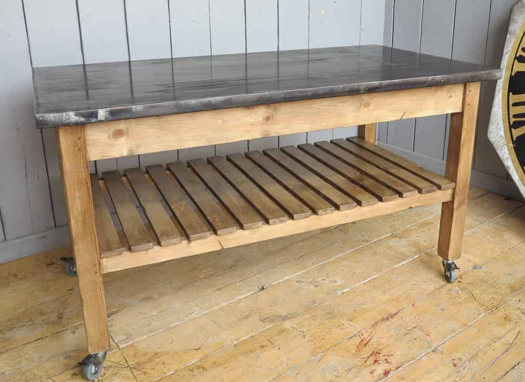 Bespoke Antiqued Zinc Table With Slatted Base