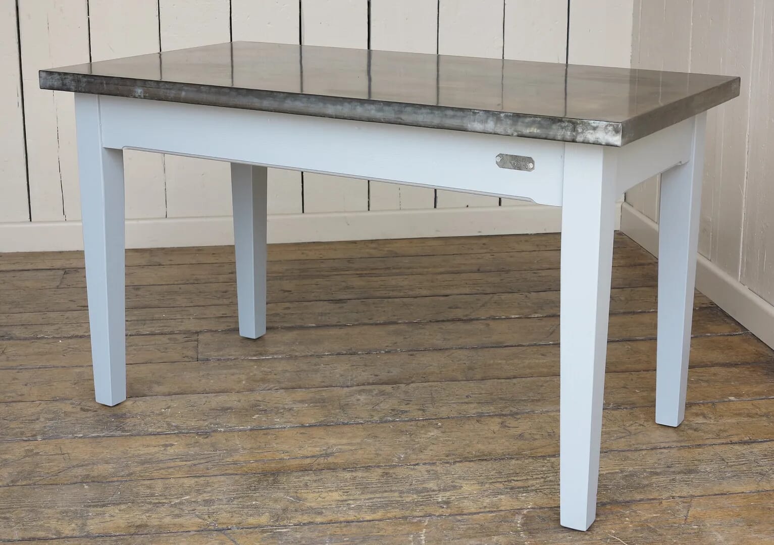 Bespoke Antiqued Zinc Kitchen Table With Square Corners - 8238
