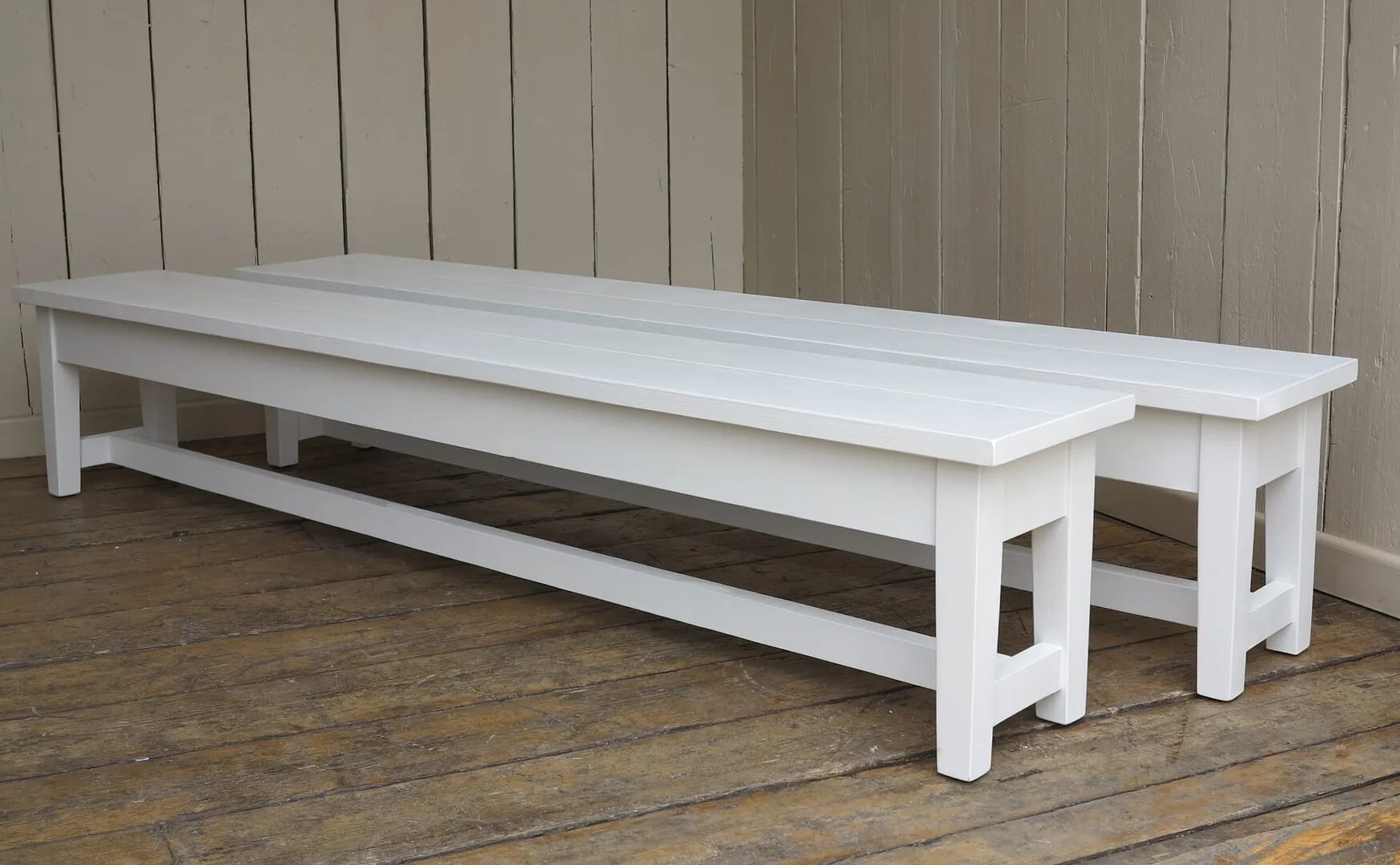 Antique Reclaimed Painted Pine Plank Top Benches - 8237