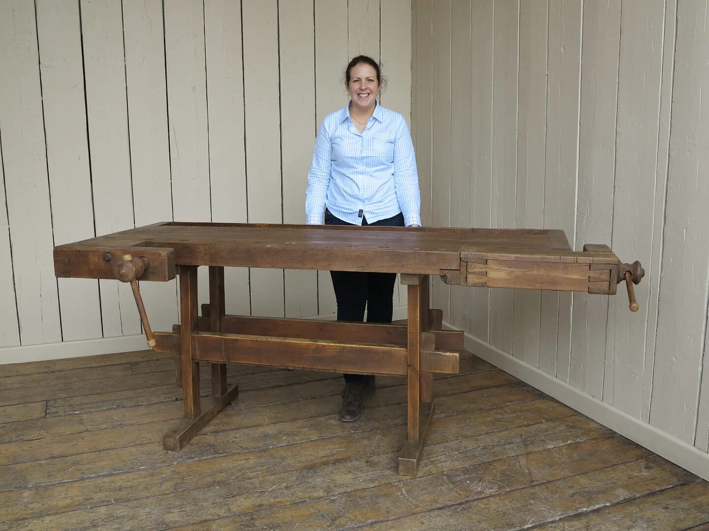 Antique Woodworking Vintage Bench With Two Vices - 8010