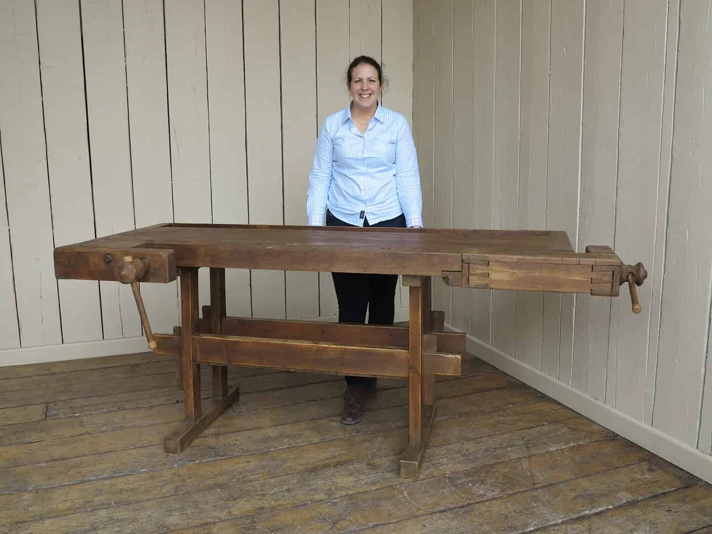 Antique Woodworking Vintage Bench With Two Vices