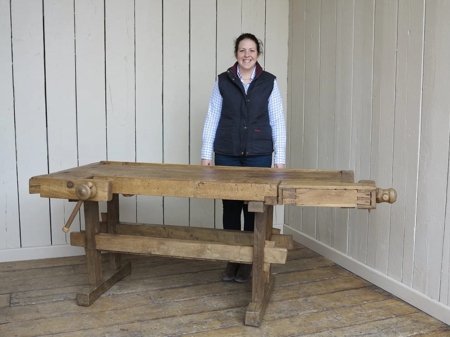 Vintage Antique Woodworking Wooden Bench With Vices - 8012