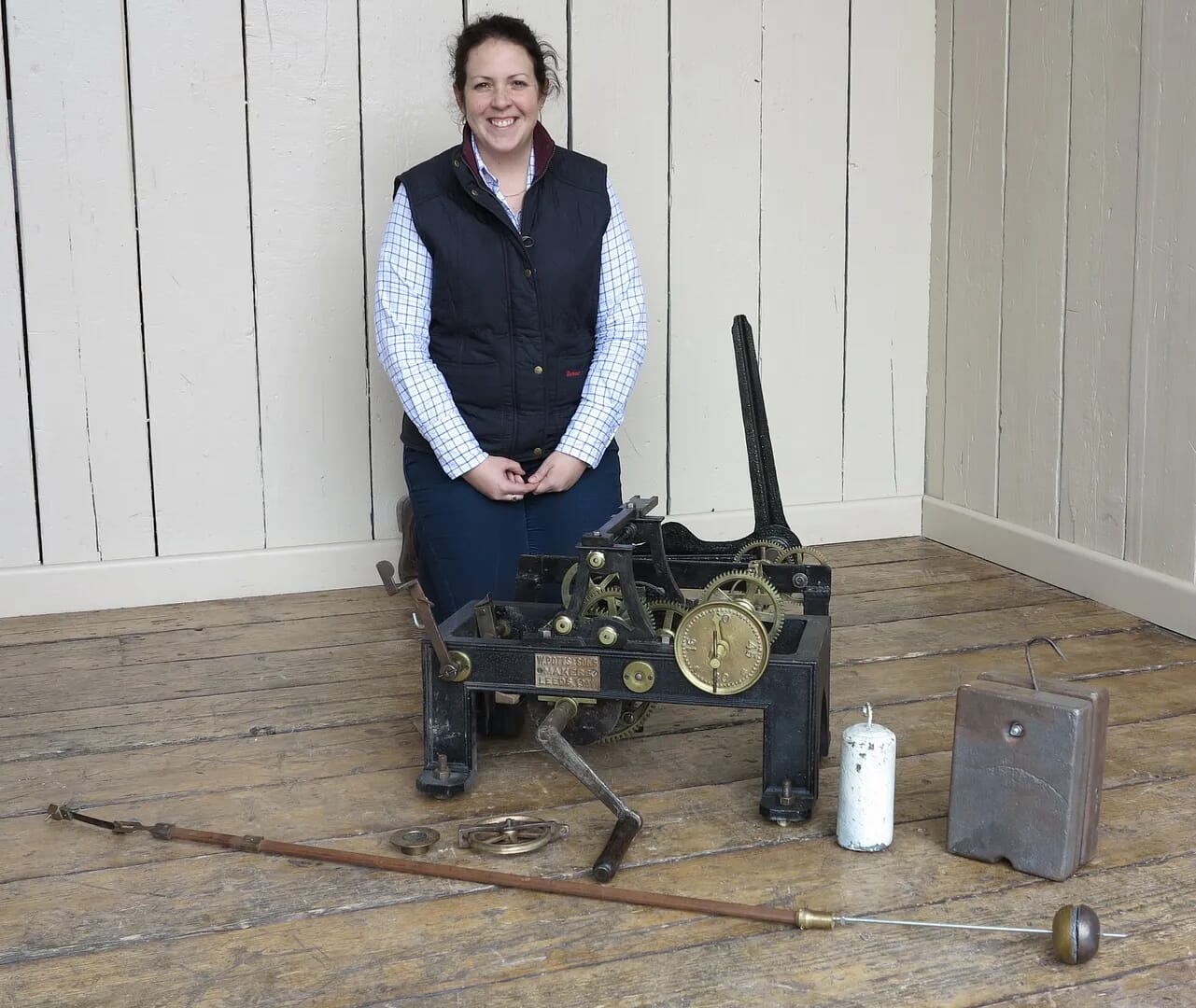 Antique Turret Clock & Pendulum With Copper Hands - 8246