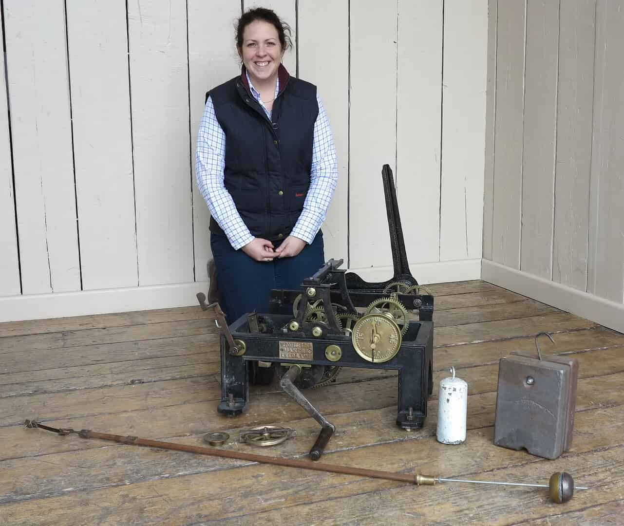 Antique Turret Clock & Pendulum With Copper Hands