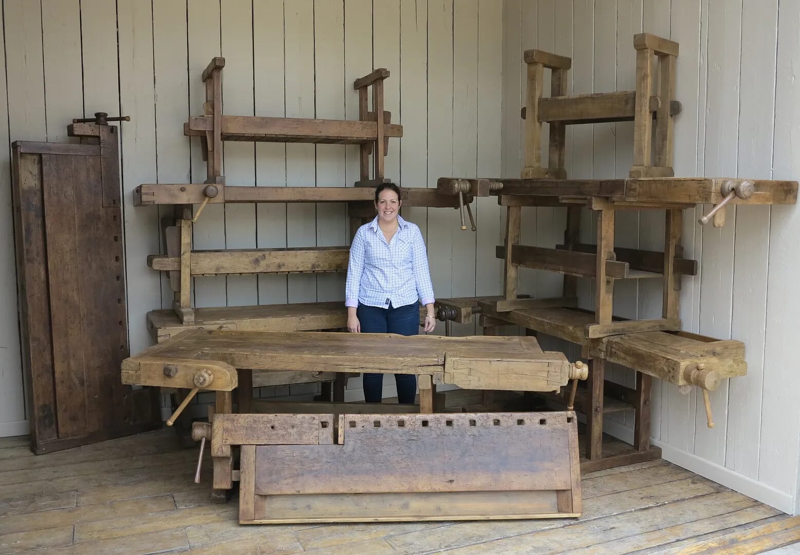 Large Batch of Woodworking Solid Wooden Vintage Benches - D1211