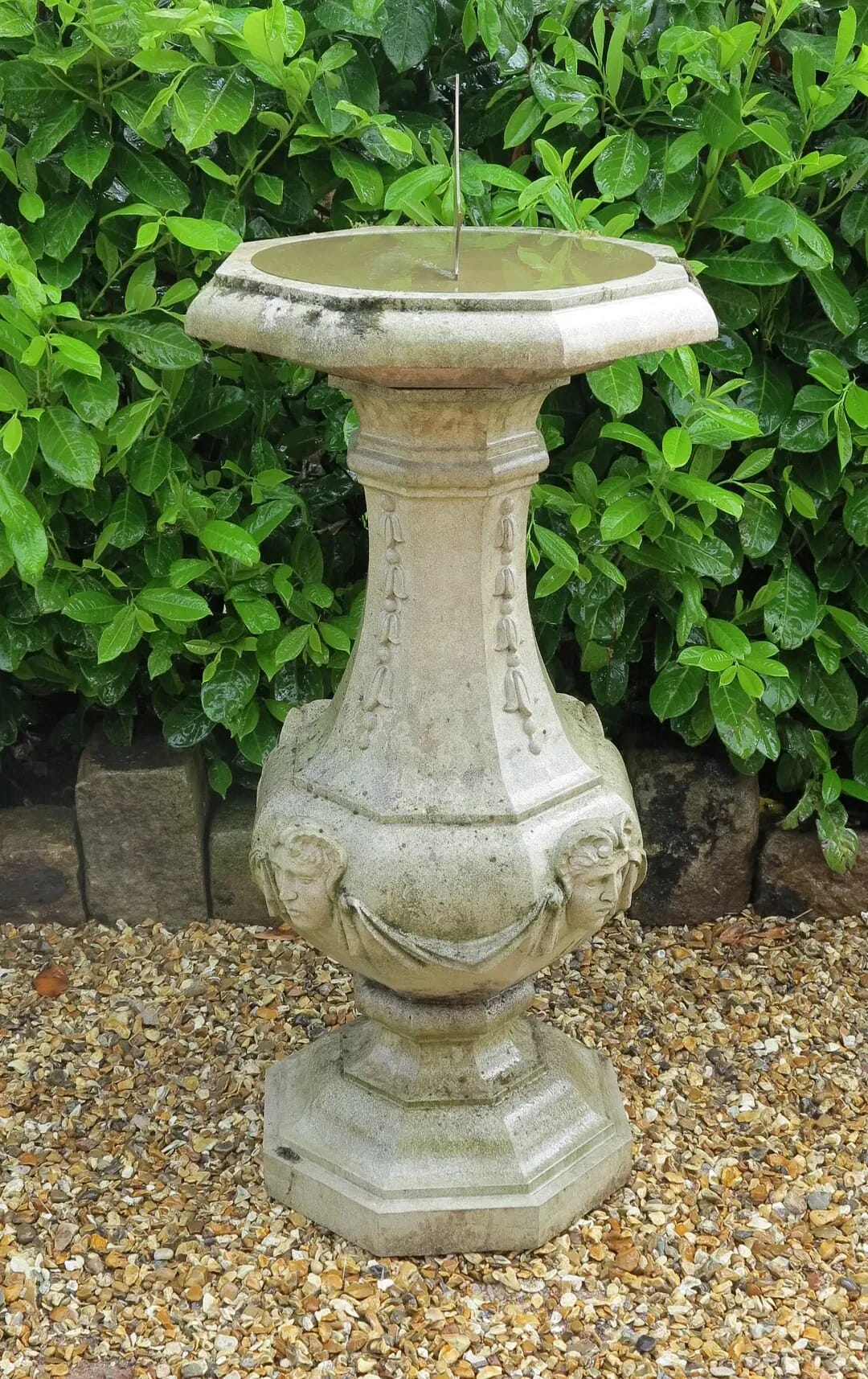 Garden Cast Stone Adam Plinth Sundial with Brass Dial - D1217
