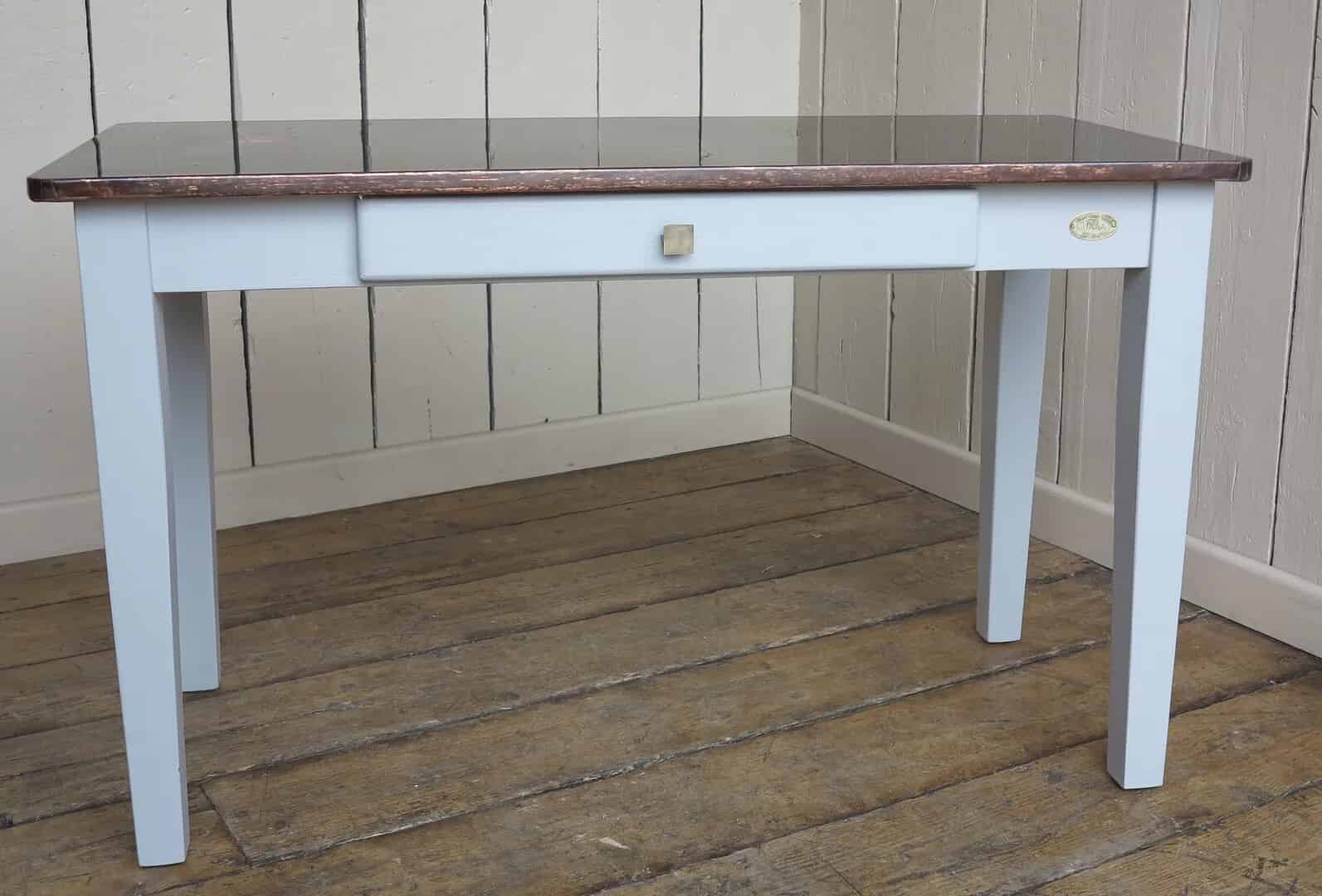 Antiqued Copper Kitchen Table with Drawer