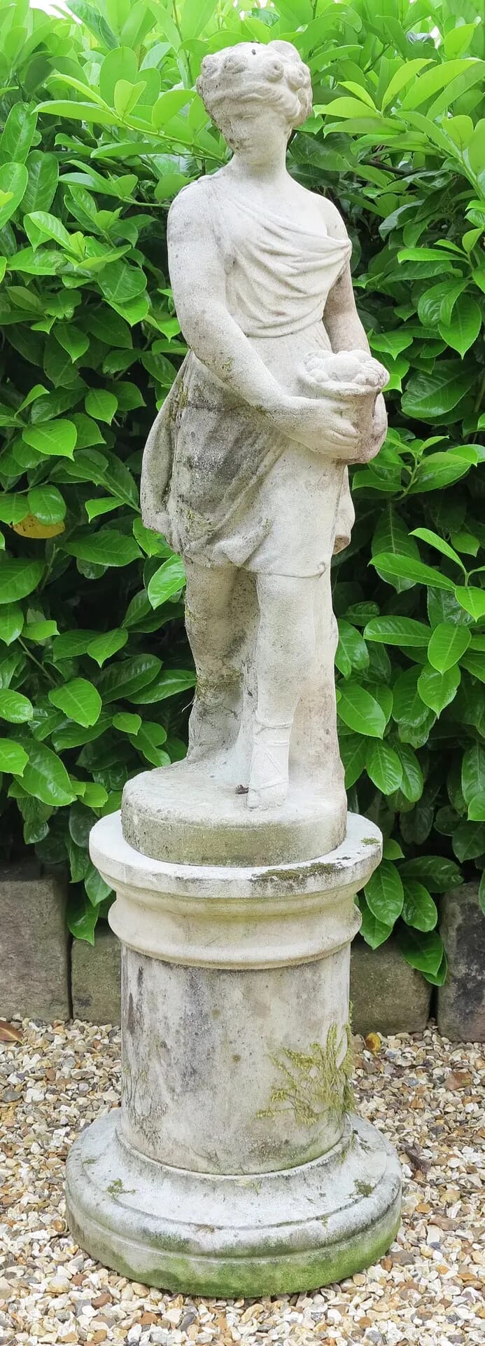Garden Cast Stone Statue of Goddess of Flowers & Plinth - 8699