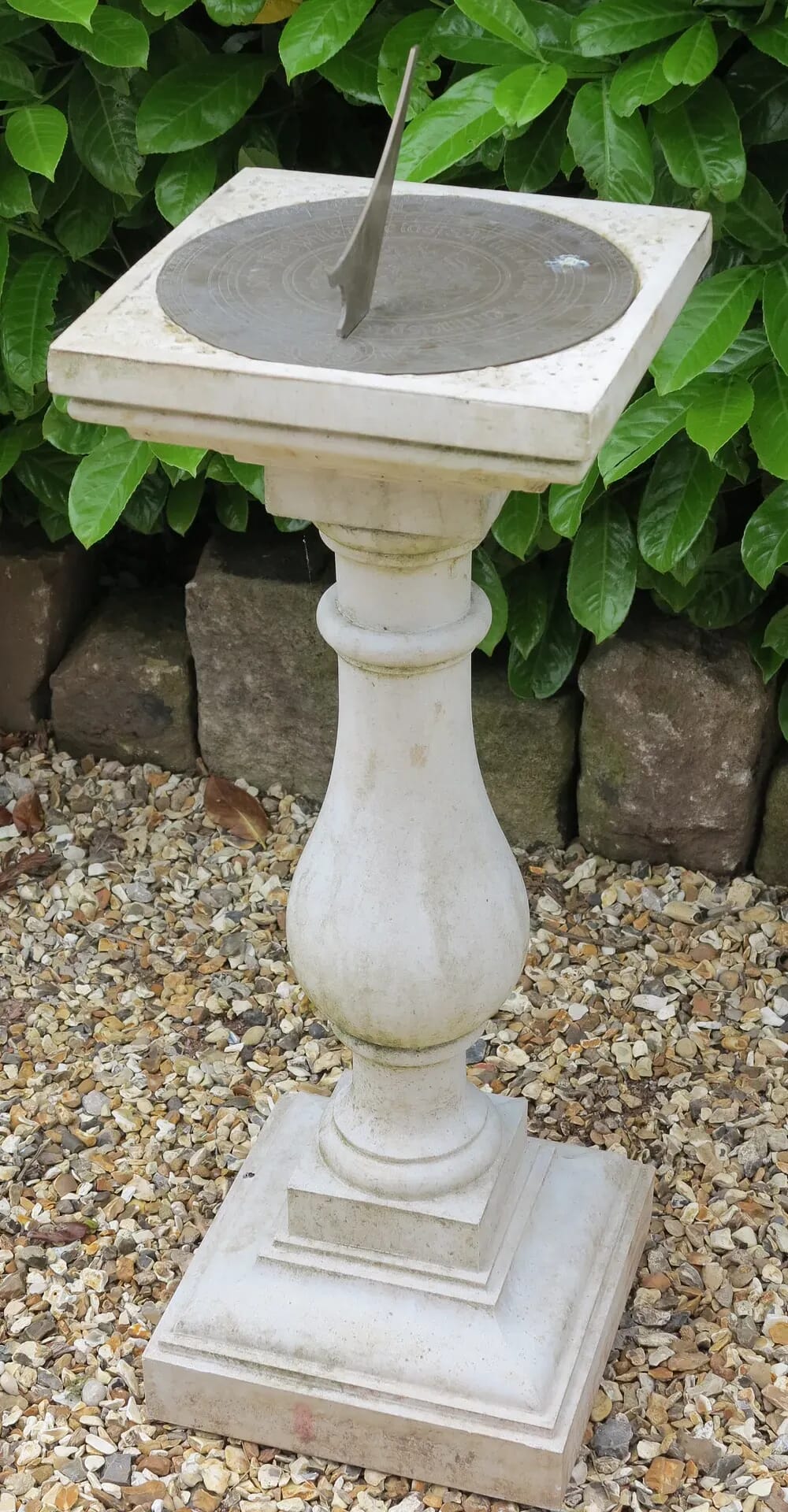Garden Cast Stone Baluster Sundial With Brass Dial - 8664