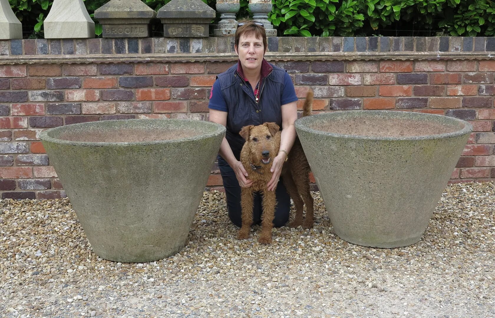 Pair of Reconstituted Stone Garden Tapered Planters - D1236