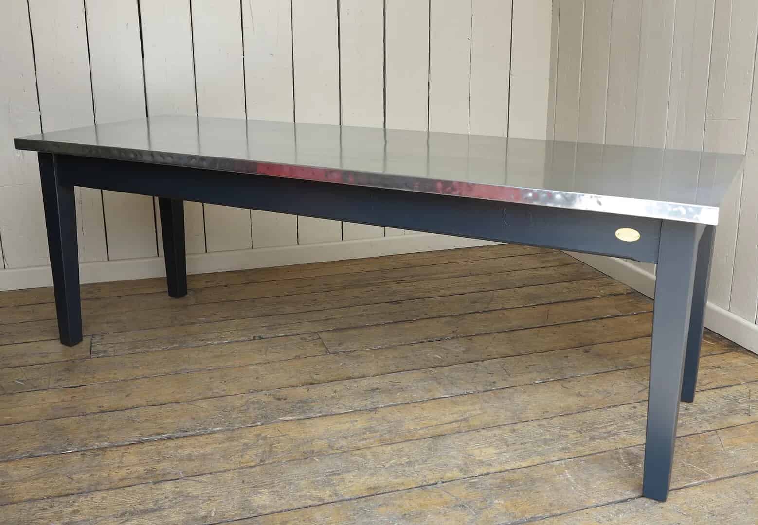 Bespoke Natural Zinc Kitchen Table With Square Corners