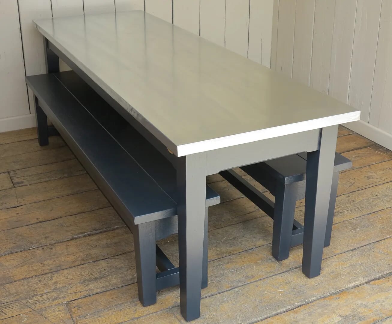 Bespoke Natural Zinc Kitchen Table With Benches - D1239