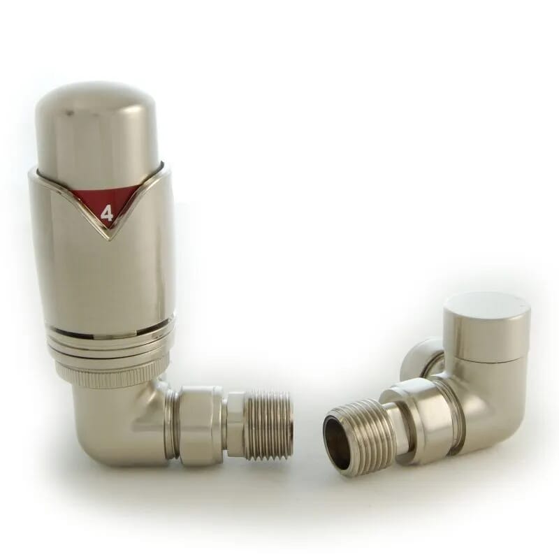 Realm Satin Nickel Corner Cast Iron Radiator Valves - Realmcsn