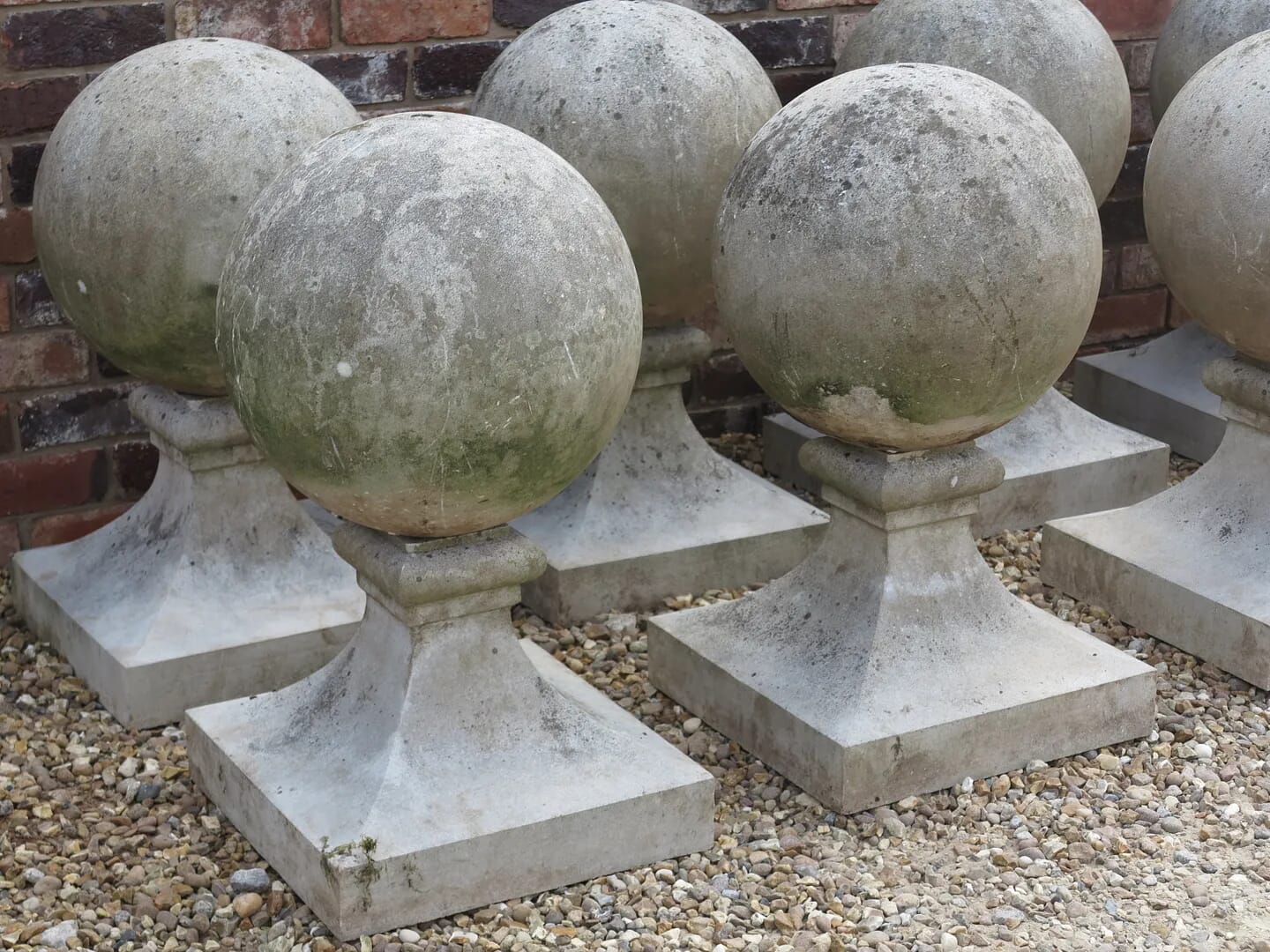Pair of Large Cast Stone Ball Finials For Entranceway - 8657