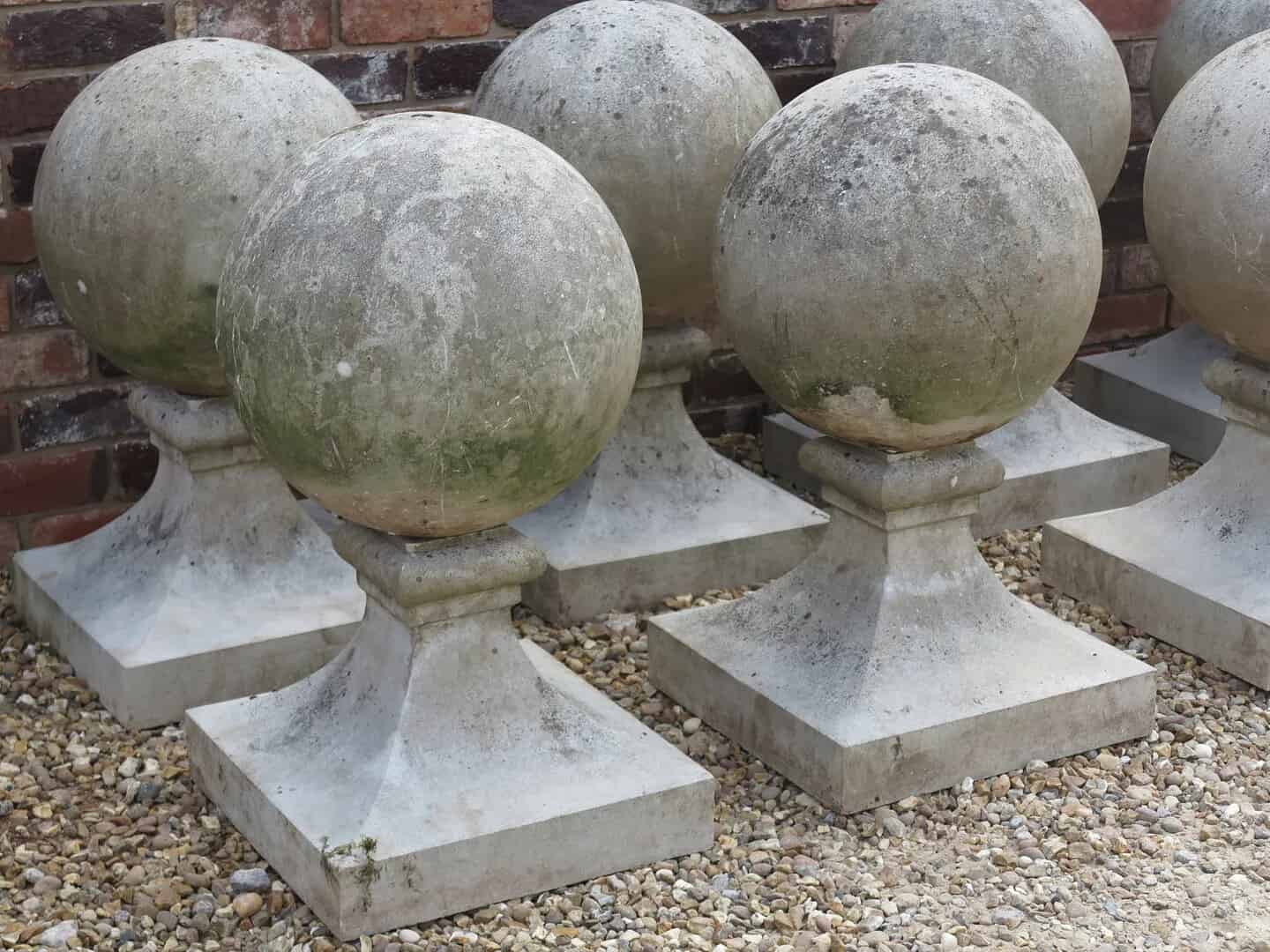 Pair of Large Cast Stone Ball Finials For Entranceway