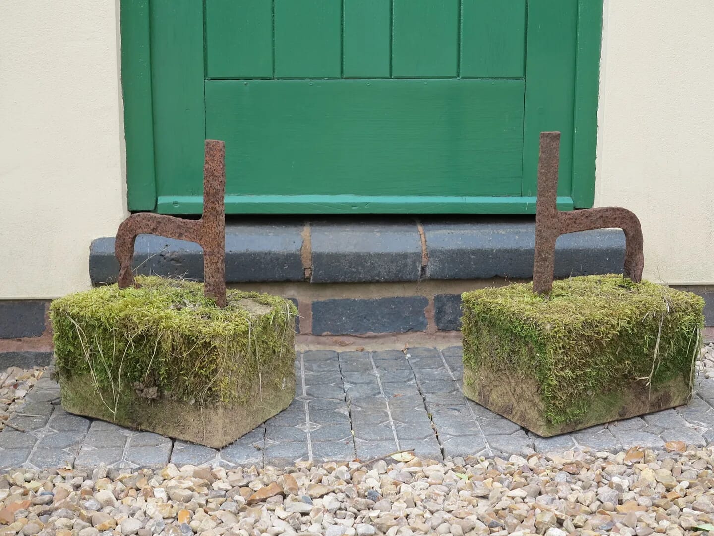 Wrought Iron Boot Scrapers on Carved Stone Bases - D1258
