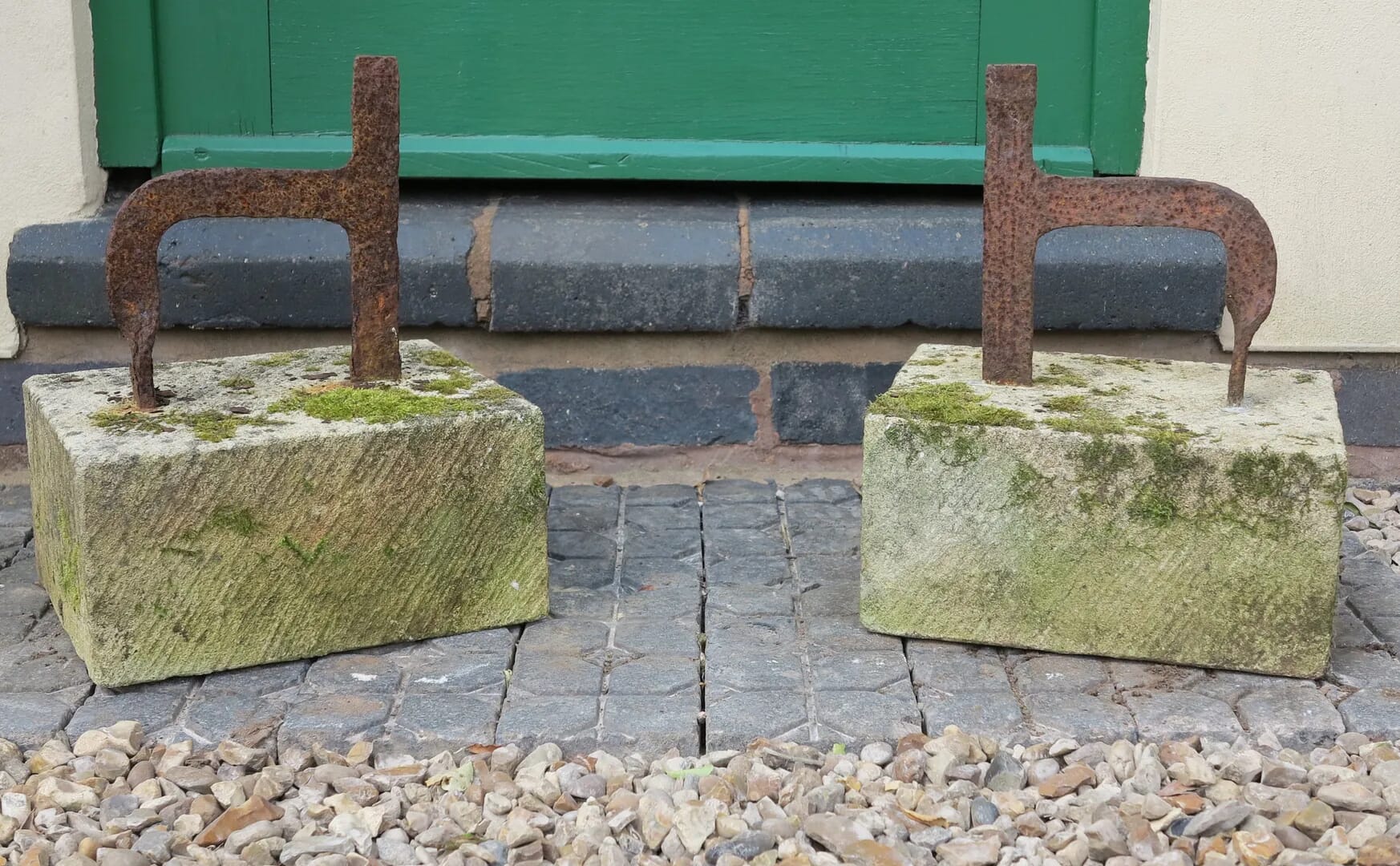 Wrought Iron Garden Boot Scrapers on Stone Bases - D1266