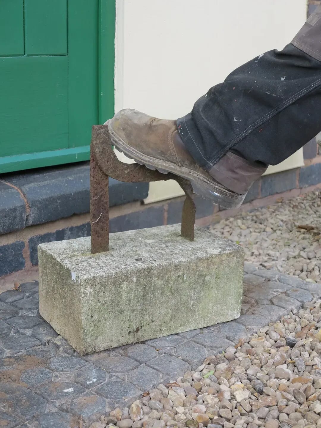 Garden Wrought Iron Boot Scraper on Stone Base - D1267