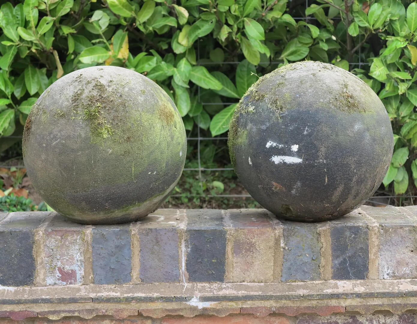 Pair of Antique Hand Carved Stone Balls - D1268