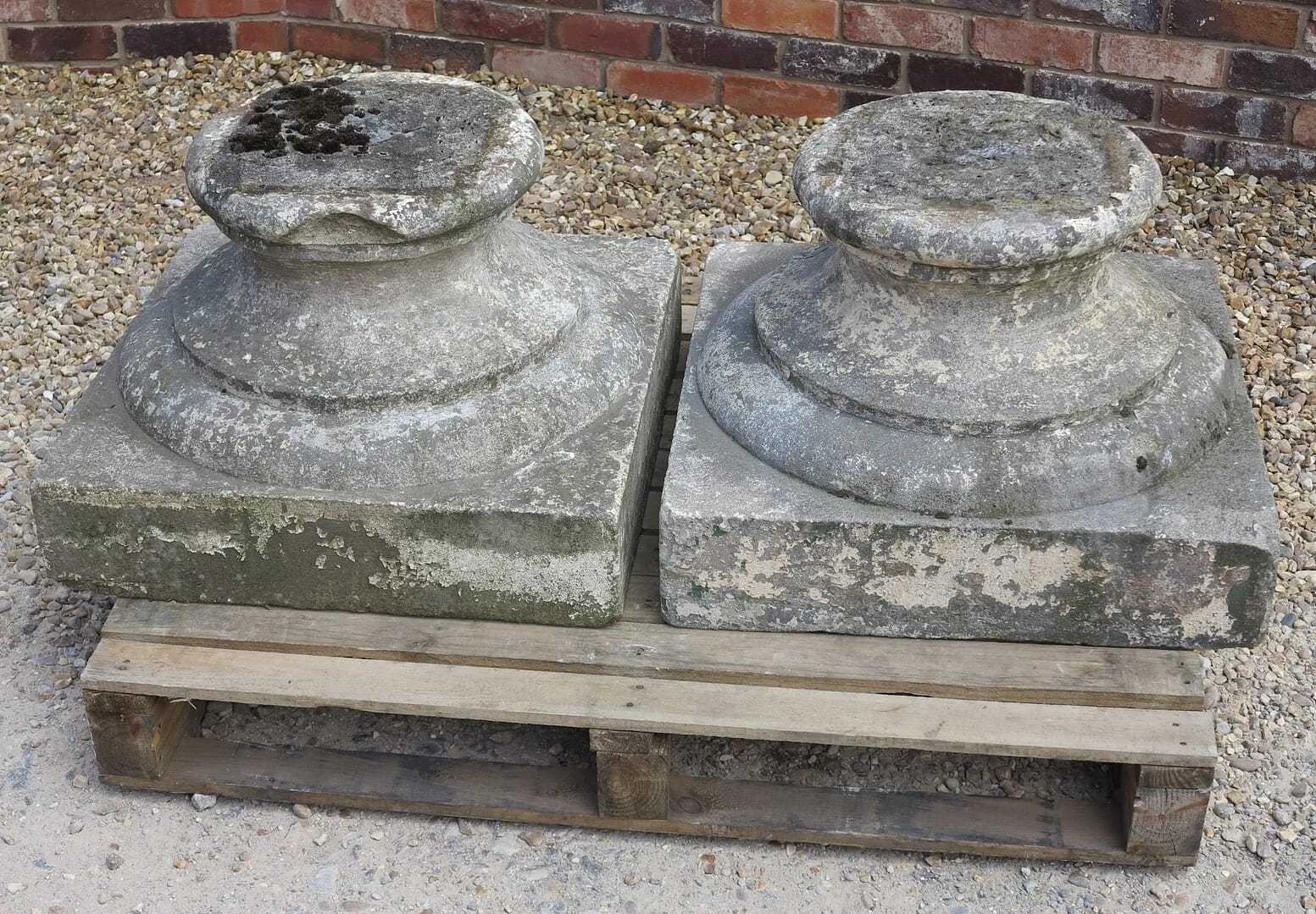 Pair of Hand Carved Solid Portland Stone Garden Plinths - 6851