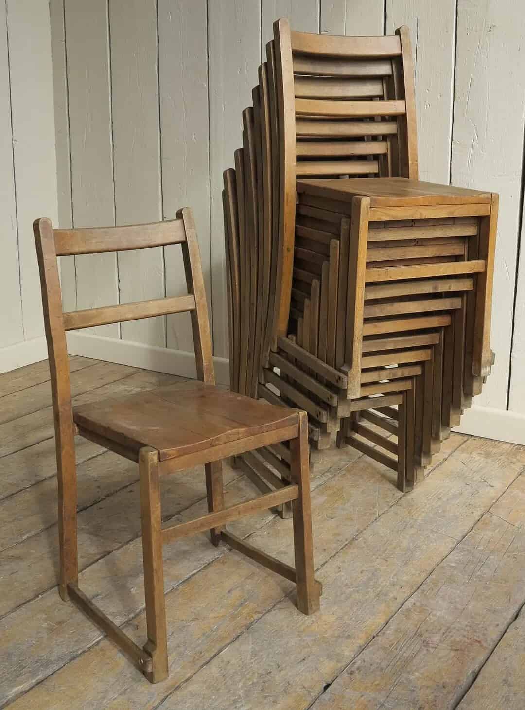 Antique Wooden Stacking Church Chairs
