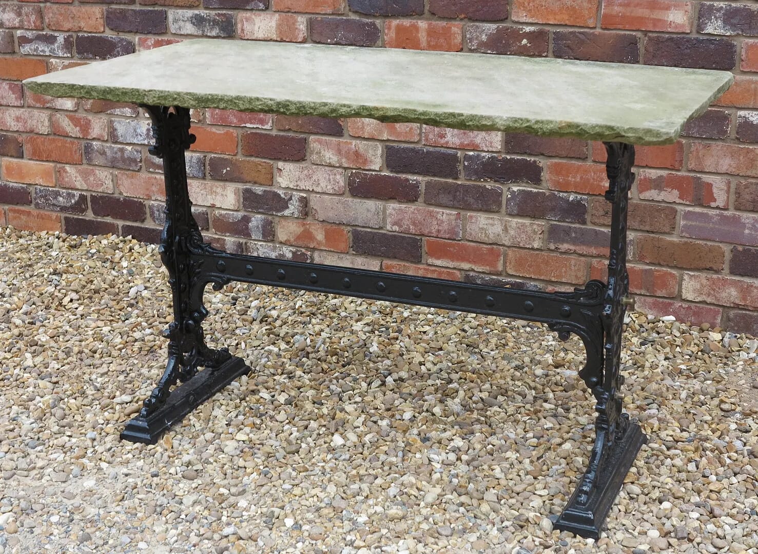 Black Antique Cast Iron Garden Table With Stone Top - 7818a