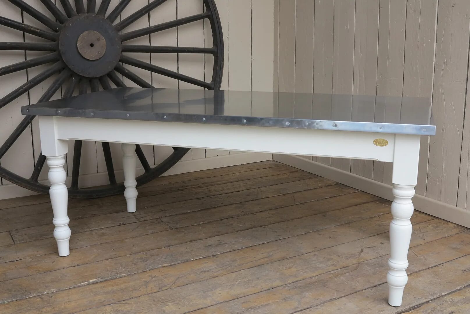 Bespoke Natural Zinc Top Kitchen Table With Nail Detail - D1271