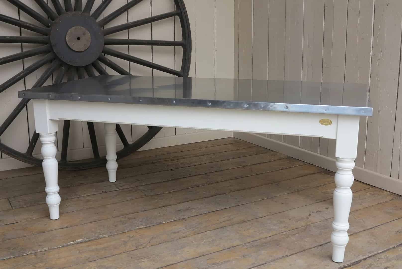 Bespoke Natural Zinc Top Kitchen Table With Nails