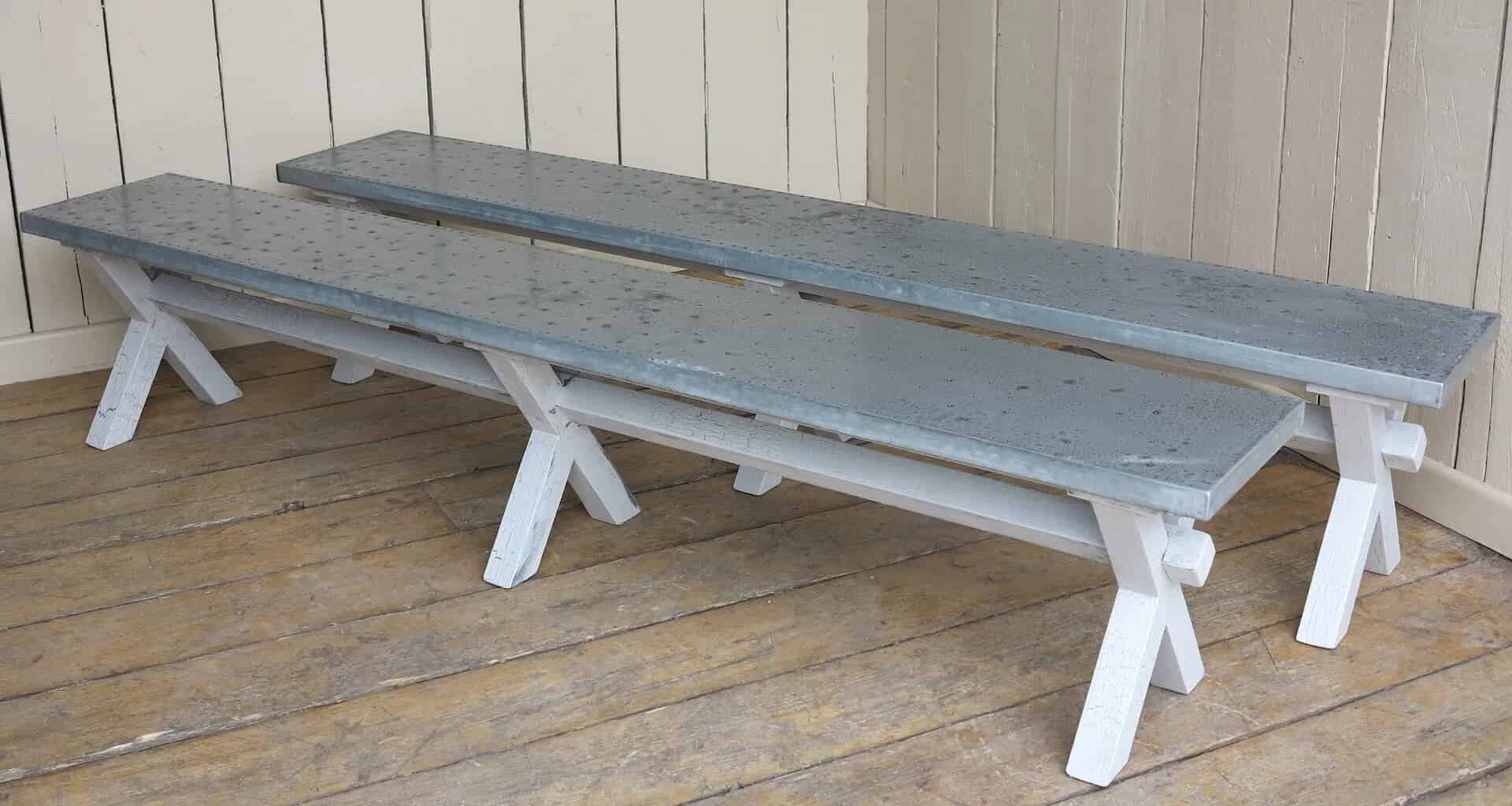 X Frame Zinc Kitchen Benches in a Crackle Glaze Finish
