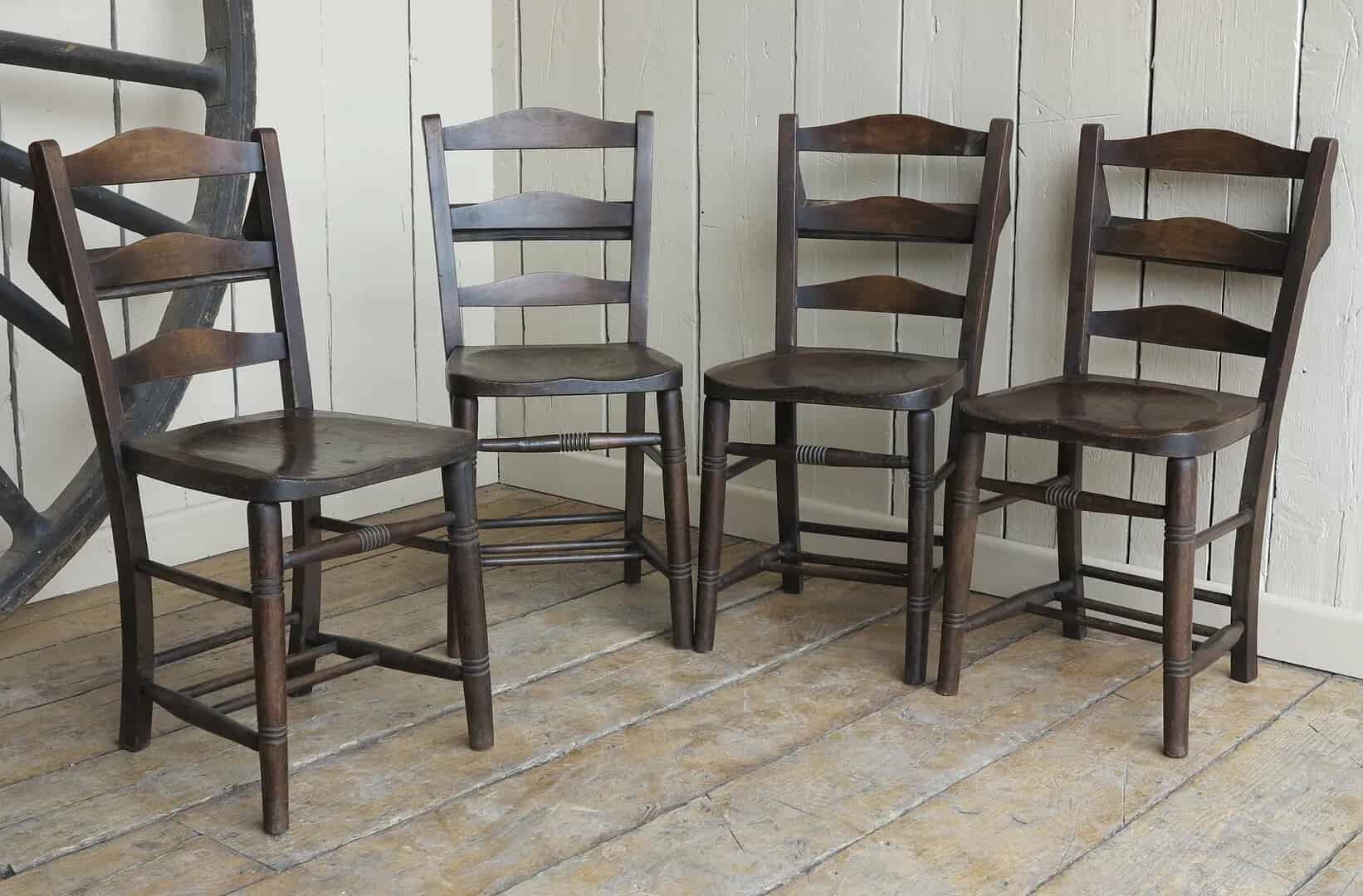 Victorian Antique Dark Elm & Beech Church Chairs
