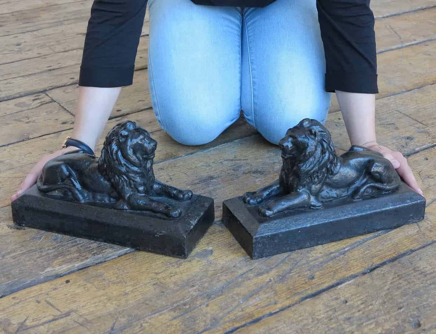 Pair of Victorian Cast Iron Lion Door Stops or Bookends