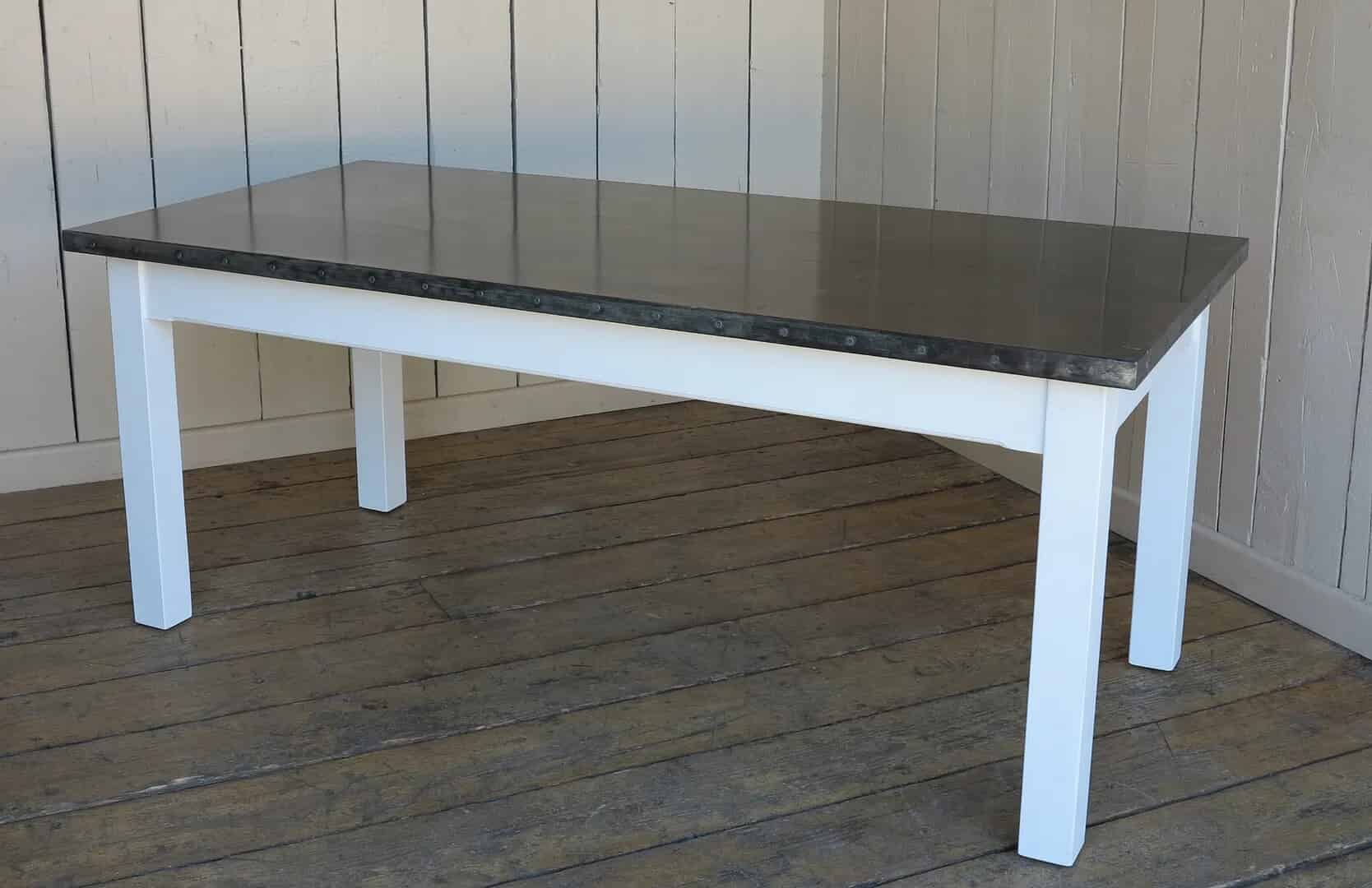 Bespoke Antiqued Zinc Kitchen Table With Nail Detailing