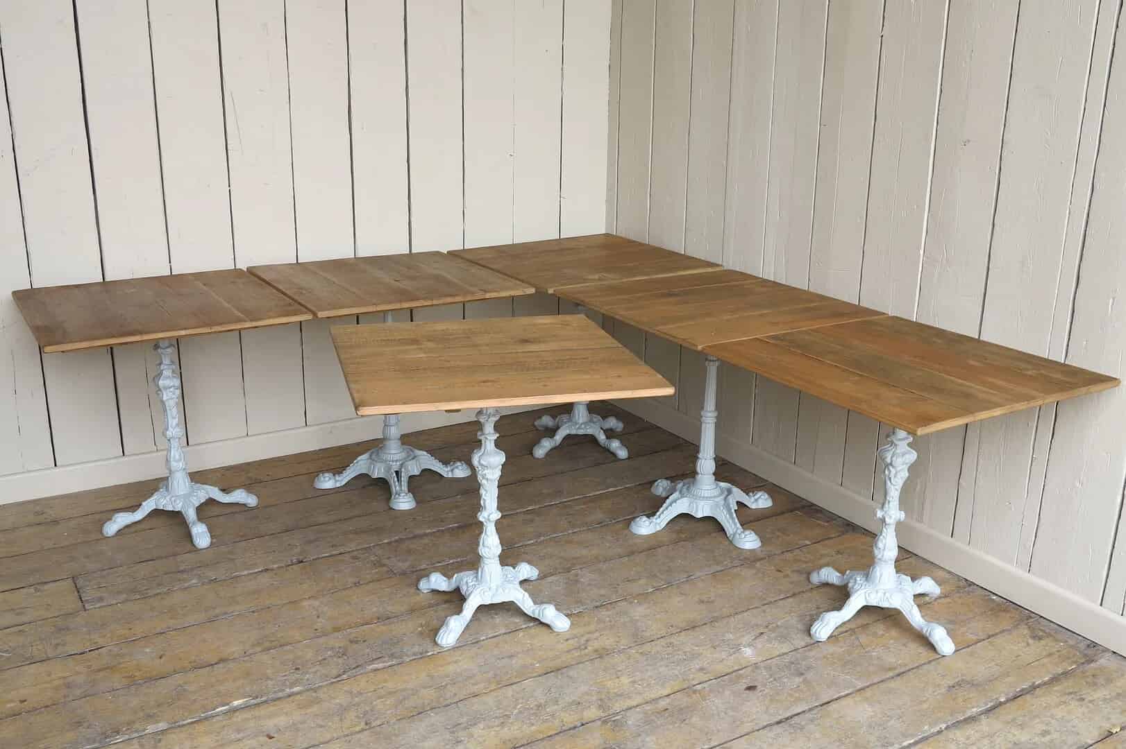 Pub or Restaurant Floorboard Top Tables & Cast Iron Bases